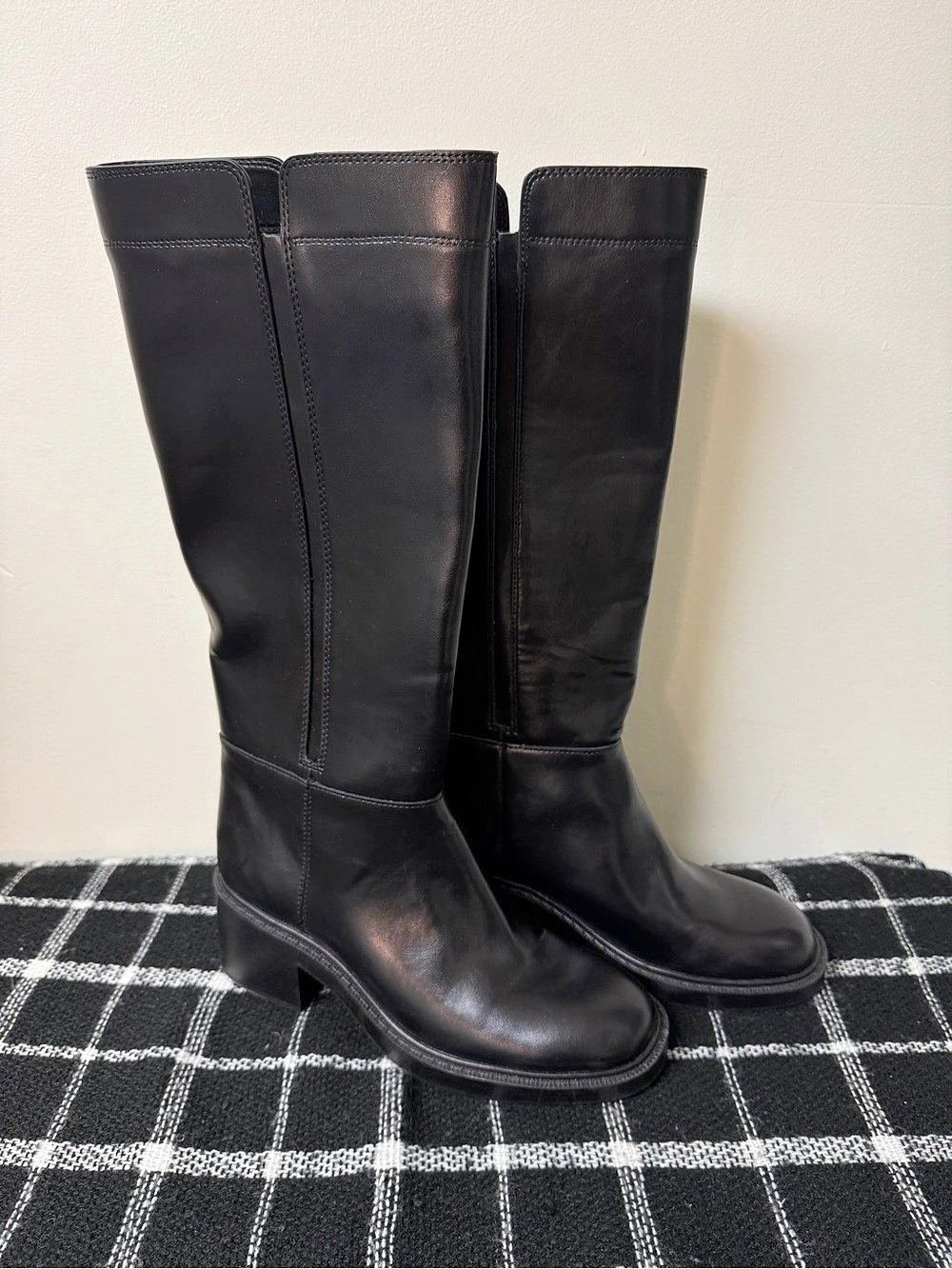 Zara Knee High Pull On Boots Black Block Heel Women’s Eu 39, US 8.5